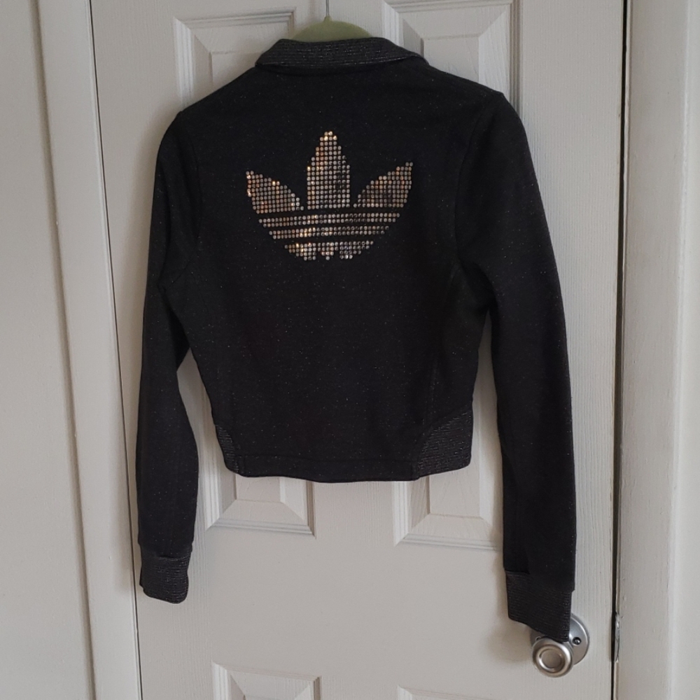 Womans Adidas sparkle jacket dark gray and pink